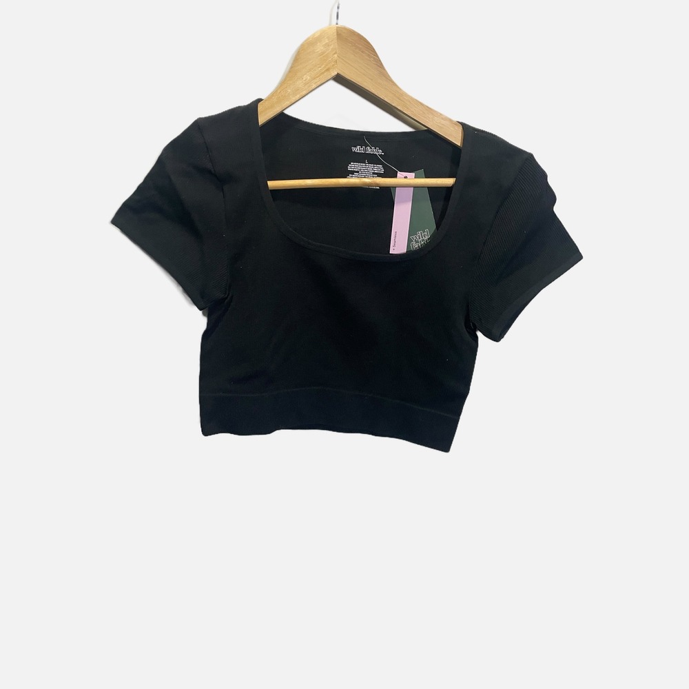 Wild Fable‎ Womens Seamless Ribbed Square Neck Crop Top Black Large NWT